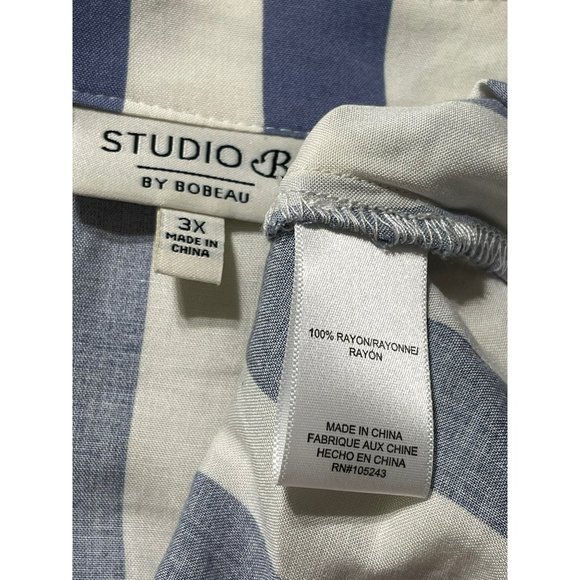 Studio B Blue & White Vertically Striped Front Tie Knot Button-up Blouse - 3X - Picture 8 of 8